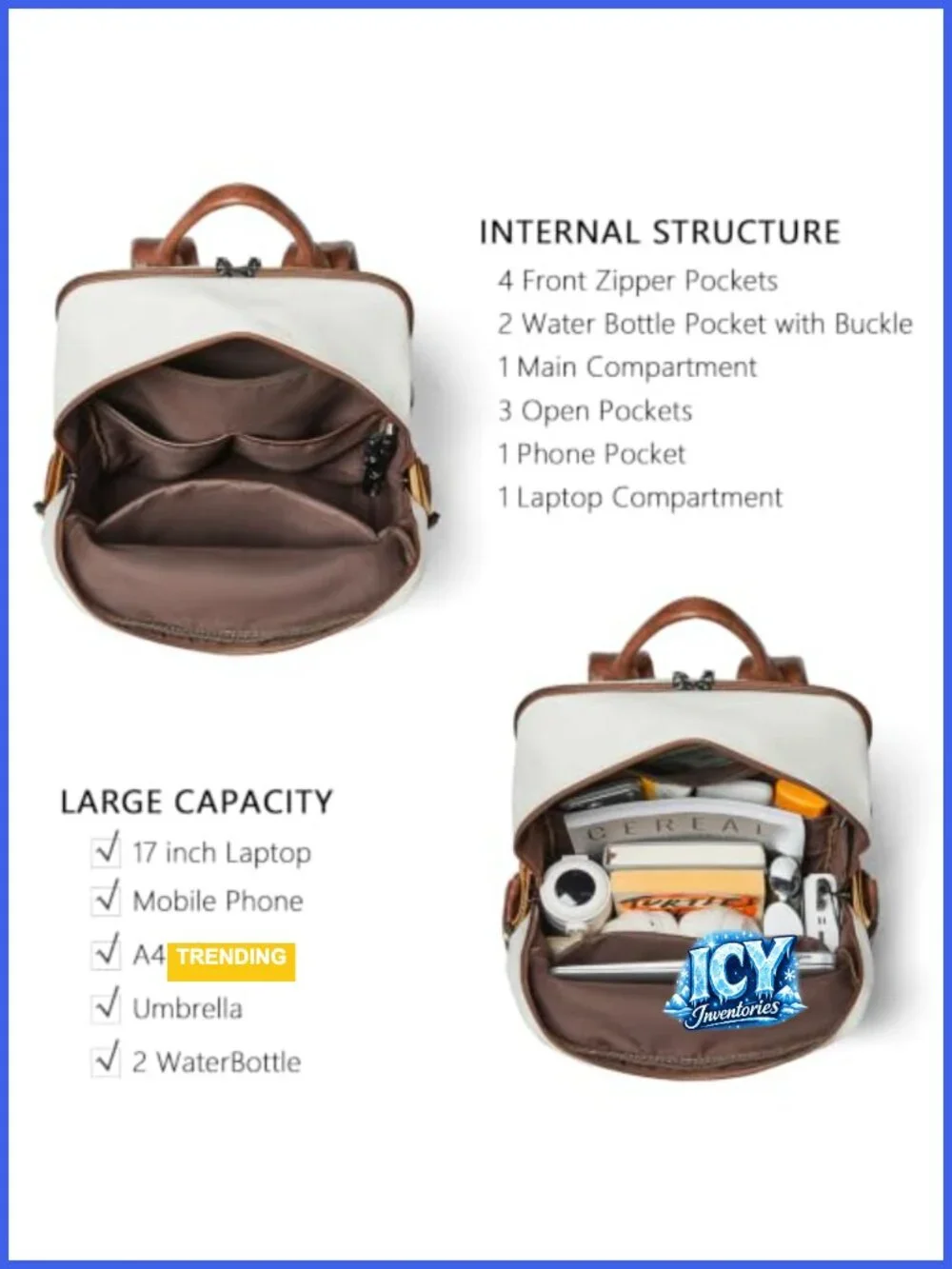 Vegan Leather Laptop Backpack with RFID Wristlet, Fits 17